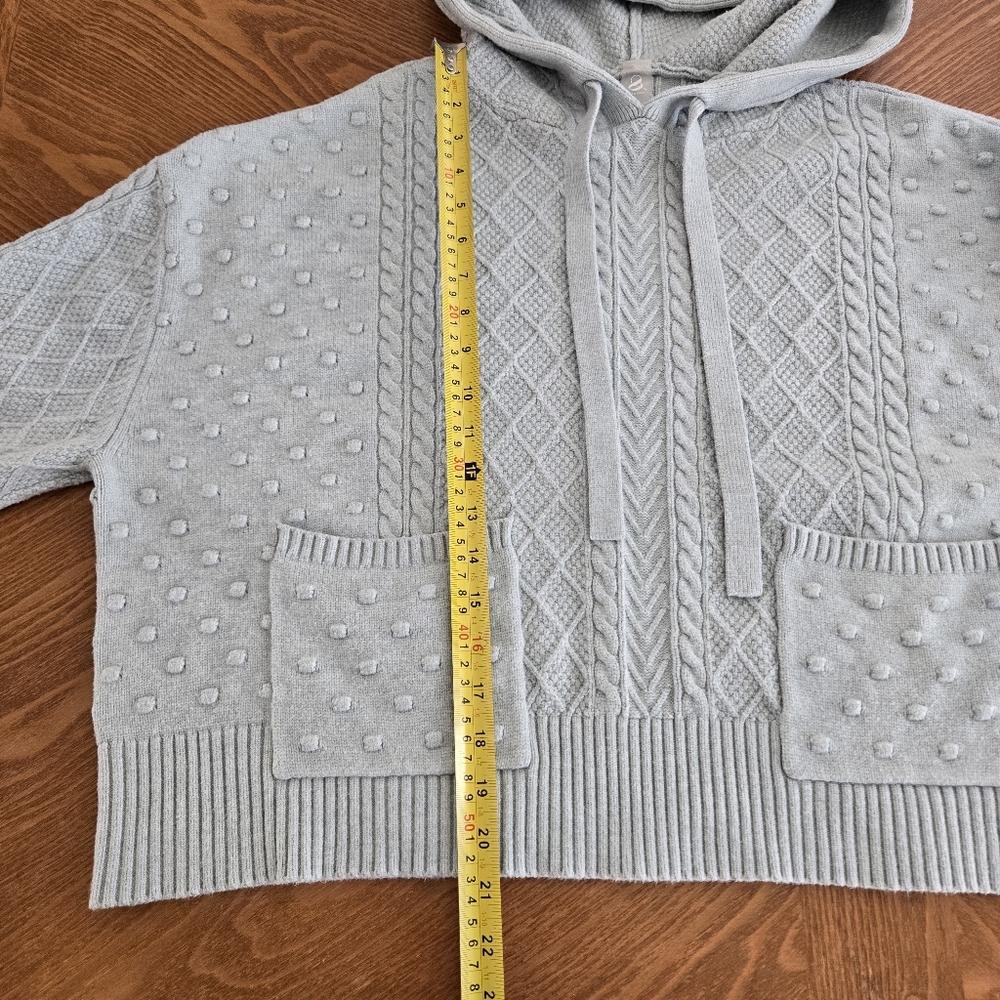 Lou & Grey LOFT Women's Sz L Oversized Cropped Cable Knit Chunky Sweater Hoodie - Picture 10 of 11